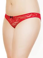 Lace panty with faux fur puff, crotchless, plus size